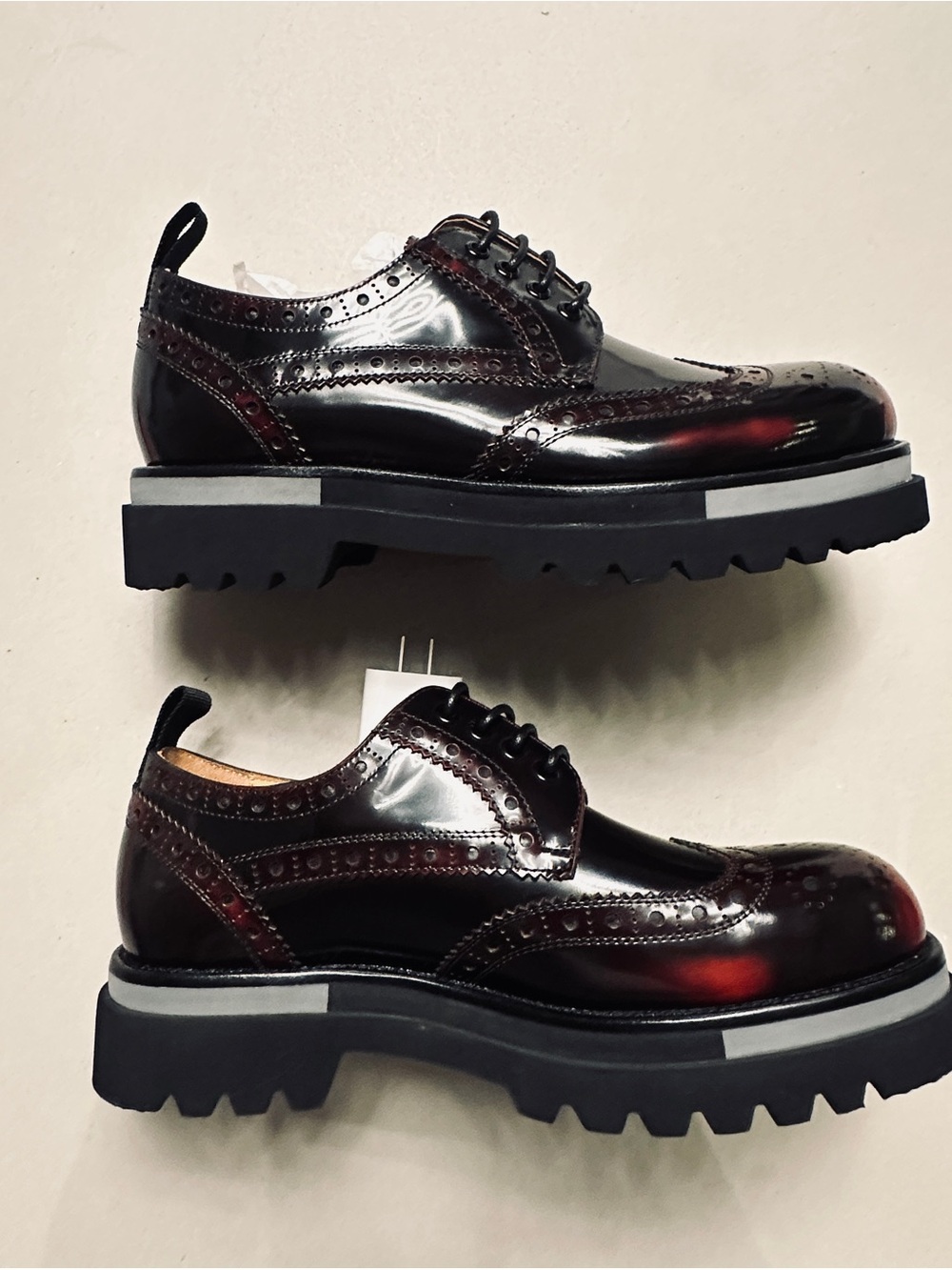 Men's Glossy Burgundy Wingtip Derby with Lug Sole